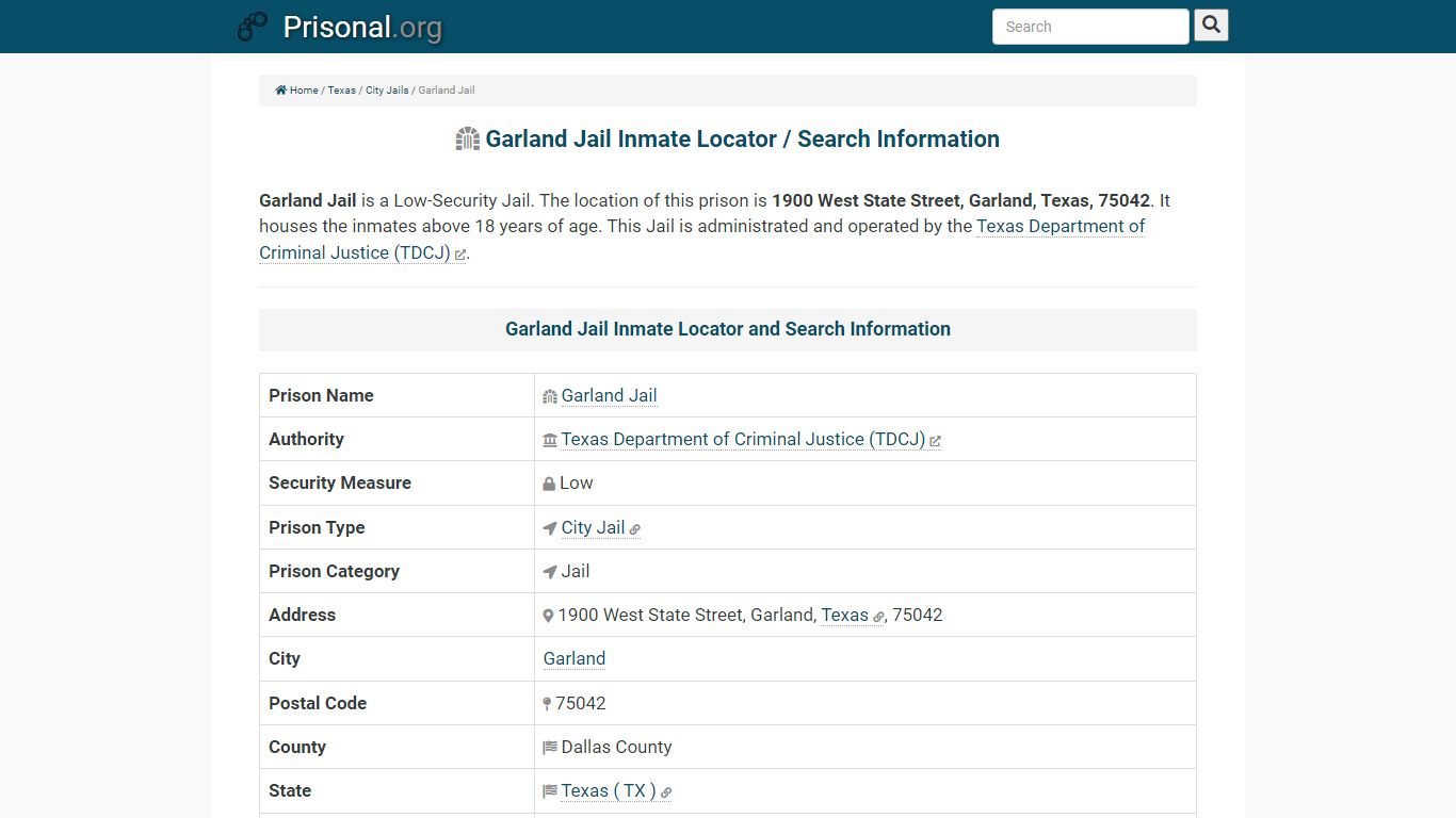 Garland Jail-Inmate Locator/Search Info, Phone, Fax, Email ...